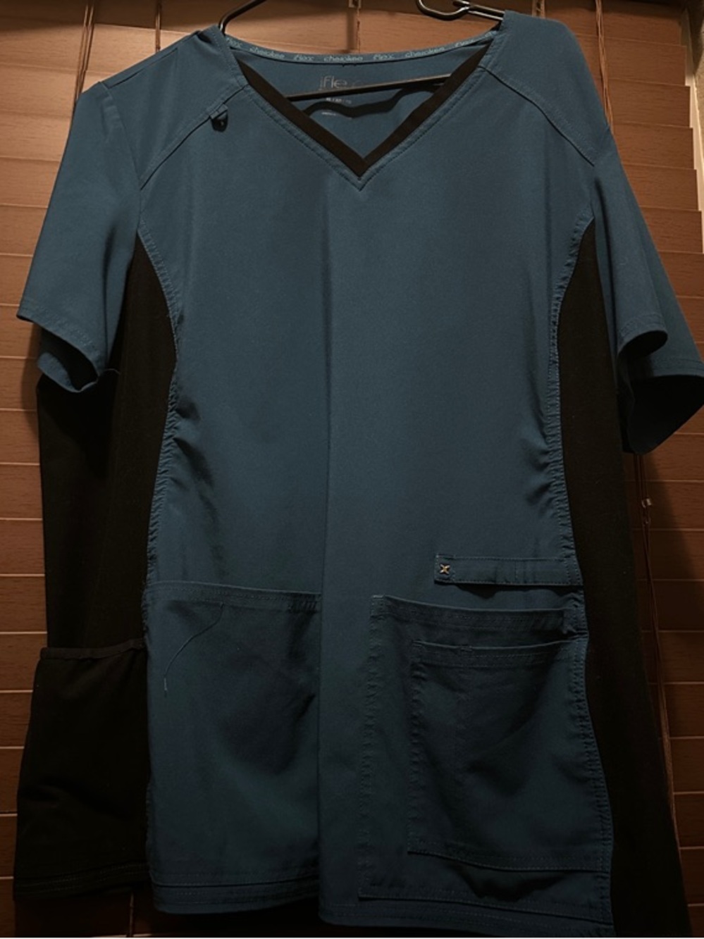 Cherokee Teal and Black V-Neck Medical Scrub Top